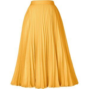 Women High Elastic Waist Pleated Chiffon Skirt Midi Swing A-line Skirts